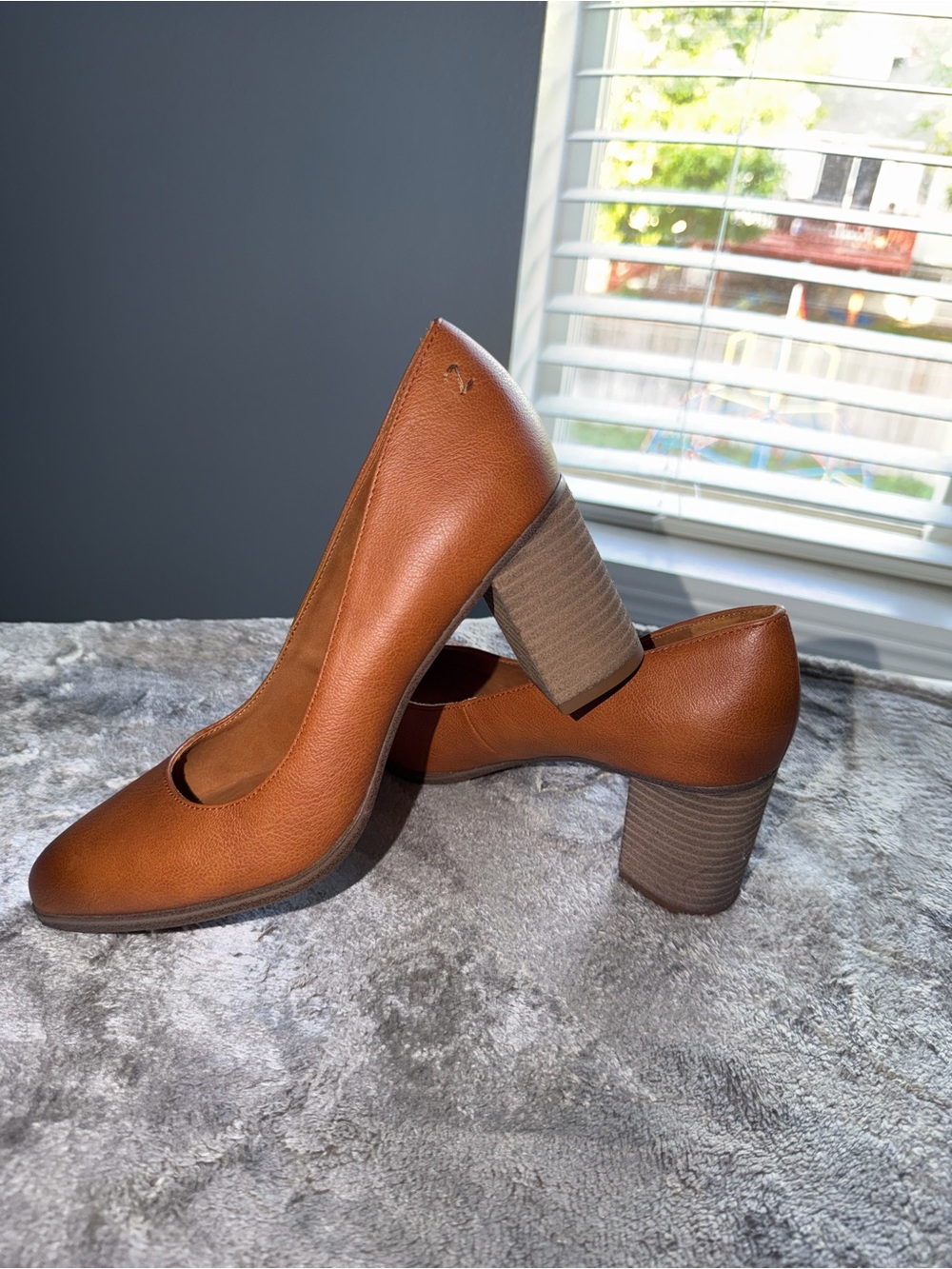 Zodiac Cognac Brown Rounded Toe Block Heel Pumps